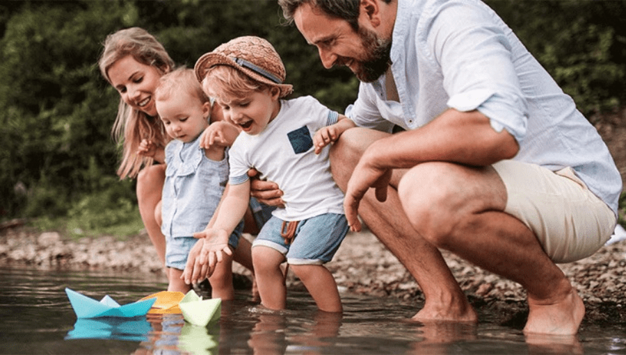 Parent and child using a product together in a family setting