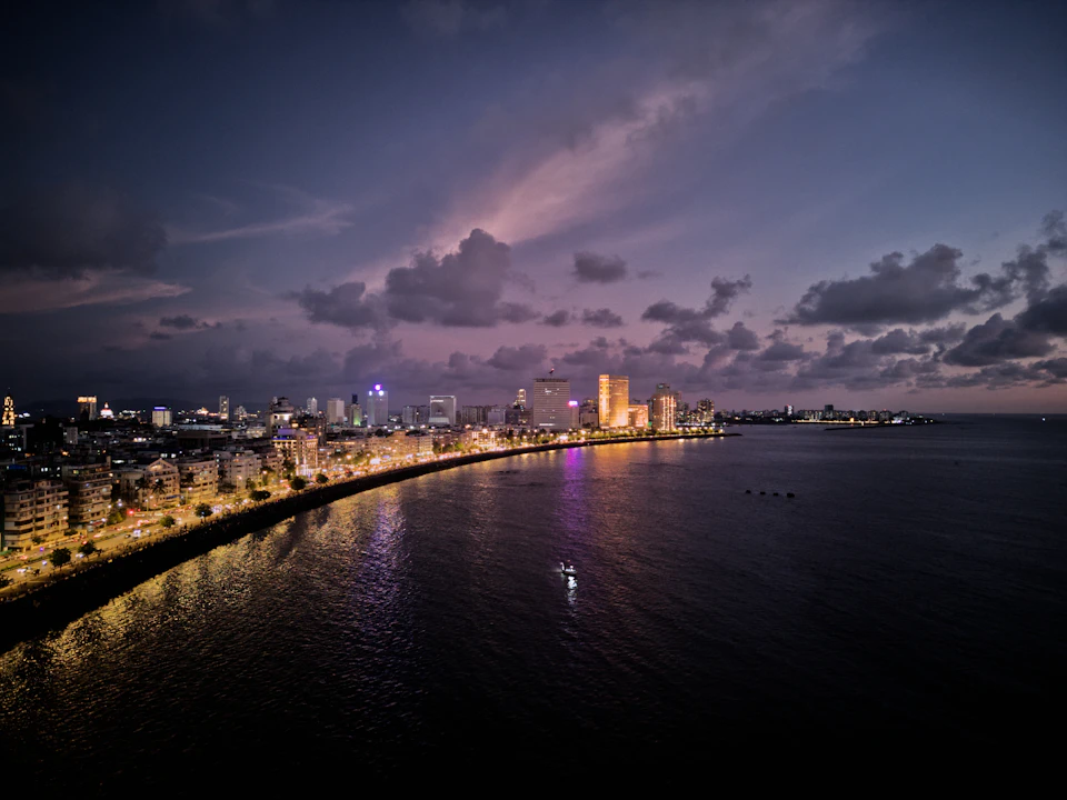 Mumbai Marine Drive illuminated at dusk